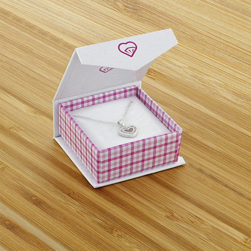 [Australia] - 925 Sterling Silver CZ Small Open Heart Pendant Necklace for Girls 16" Pink 