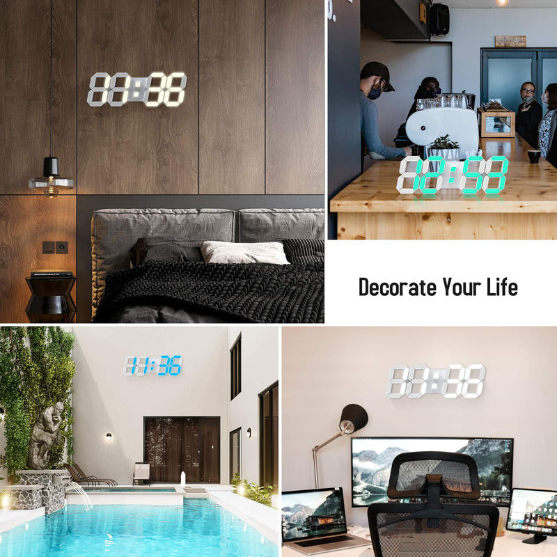 [Australia] - 3D LED Wall Clock 7 Colors 15" with Remote Control,Digital Alarm Clock Adjustable Brightness Timer 12/24 Hr Time/Date/Temperature for Bedroom/ Living Room/Office 15 INCH 