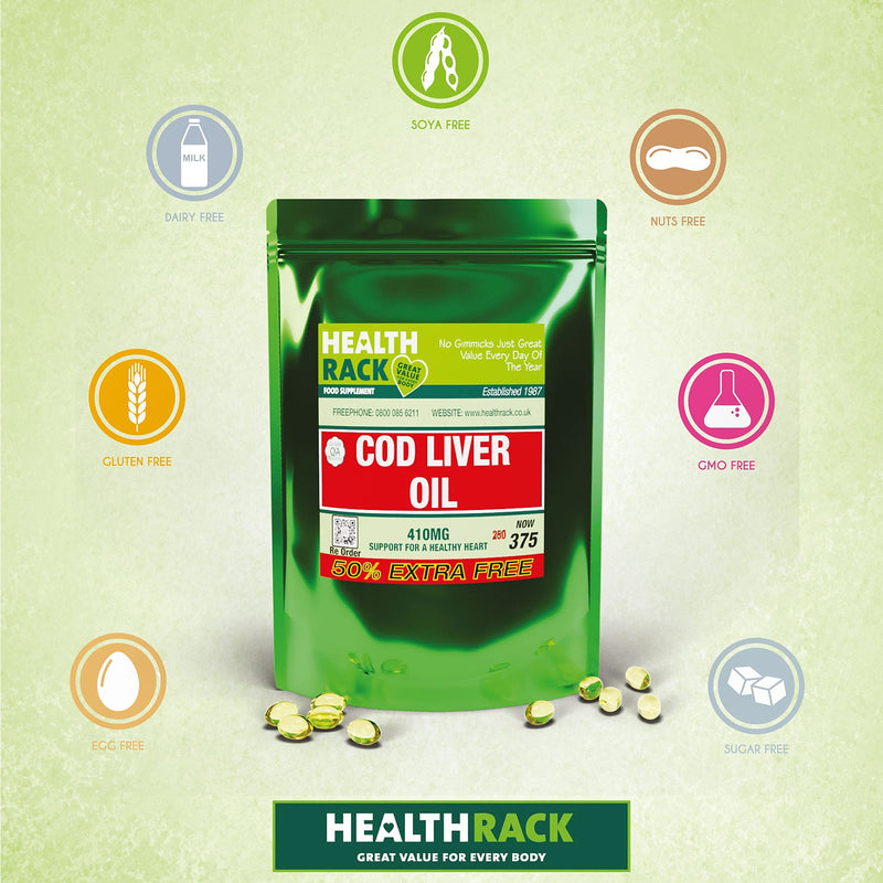 [Australia] - Cod Liver Oil 410mg 1125 Capsules, 3 Years Supply, High in Omega 3, Vitamins A & D Contributes Towards Normal Skin, Hair, Nails, Bones, Eyes, Teeth, Brain & Immune System 