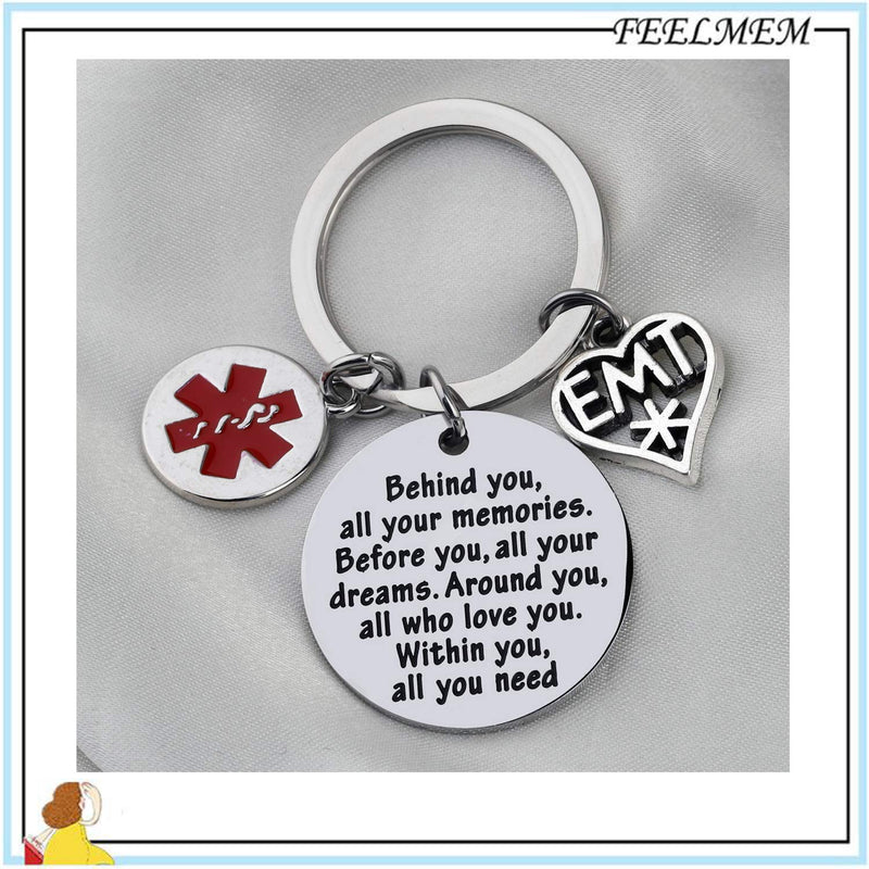 [Australia] - FEELMEM EMT Gift EMT Graduation Gifts Behind You All Memories Before You All Your Dream EMT Keychain Emergency Medical Technician Gift Paramedic Gifts Keyring 