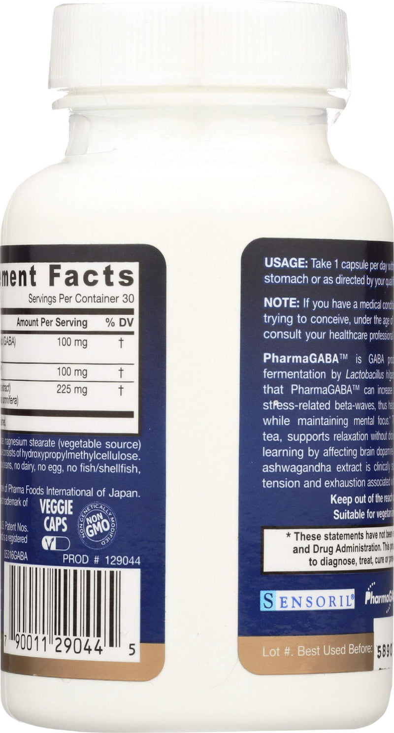 [Australia] - Jarrow Formulas GABA Soothe - 30 Veggie Caps - Supports Focus, Relaxation & Resistance to Stress - With Theanine & Ashwagandha Extract - 30 Servings 