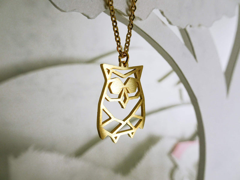 [Australia] - La Menagerie Owl Gold Origami Jewelry & Gold Geometric Necklace – 18 Karat Plated Gold Necklace & Owl Necklaces for Women – Owl Necklace for Girls & Origami Necklace 