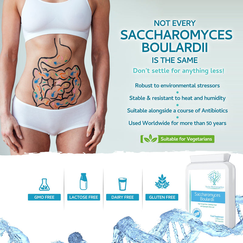 [Australia] - Saccharomyces Boulardii 5 Billion CFU 90 Capsules - No Refrigeration Required - High Strength Non-Colonising Yeast with synergistic Olive Leaf, Biotin and Vitamin D3 