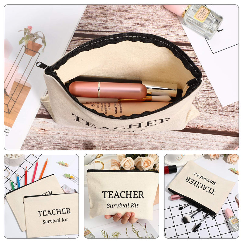 [Australia] - 16 Pieces Teacher Makeup Bag Multipurpose Cosmetic Bag Teacher Pencil Case Bags Travel Toiletry Pouch Teacher Gift Canvas Bags with Zipper for Women Teacher (Survival Kit) Survival Kit 