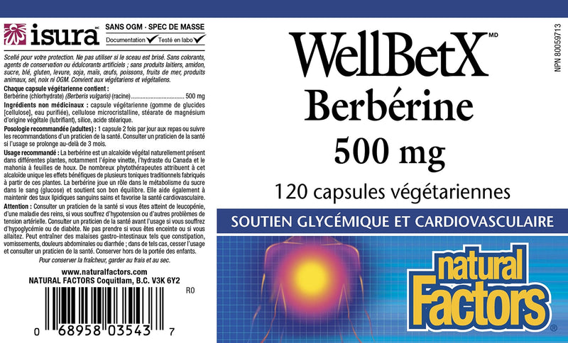 [Australia] - Natural Factors, WellBetX Berberine, 500 mg, 120 Count (Pack of 1) 