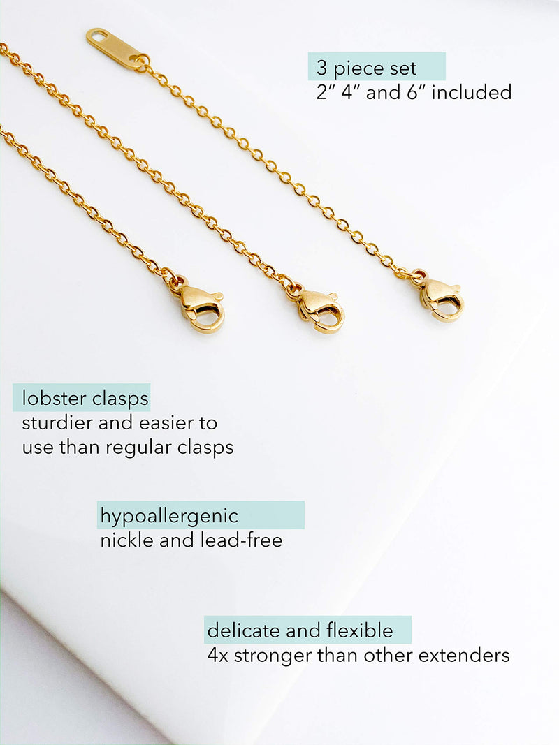 [Australia] - Altitude Boutique 18k Gold Plated Necklace Extenders Delicate Necklace Extender Chain Set for Women 3 Piece Set, Extensions 2", 4", 6" Inches Hypoallergenic in Gold, Rose Gold, or Silver 