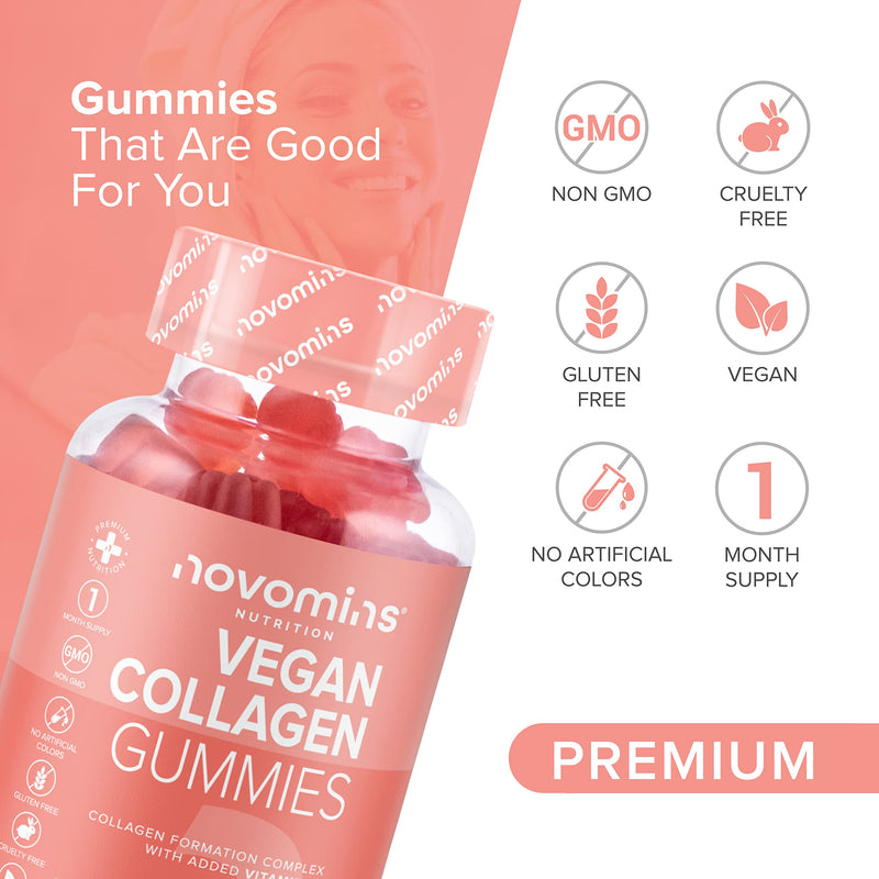 [Australia] - Vegan Collagen Gummies � Advanced Superfood Blend � Vegan Collagen Alternative for Women and Men � Infused with Vitamin C, BCAAs, Hyaluronic Acid� Gummy Vitamins - Made by Novomins 