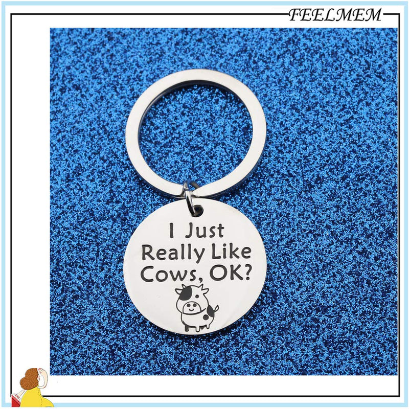 [Australia] - FEELMEM Cow Jewelry Funny Cows Gifts Cow Lover Gift I Just Really Like Cows OK Keychain Cows Farm Keychain Cow Farmer Gift Pet Pygmy Cows Gift Cow Themed Gift Ideas silver 