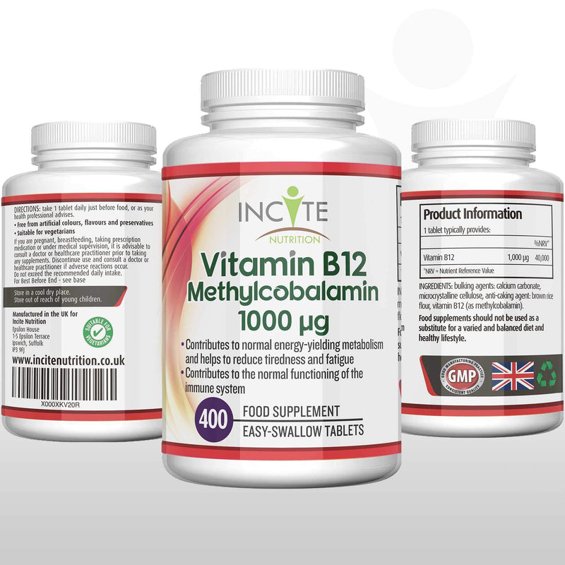 [Australia] - Vitamin B12 1000mcg | Methylcobalamin 400 Easy Swallow Vegan Tablets (12+ Month�s Supply) | High Strength Quality Vitamin B12 | Suitable for Vegetarian (Vitamin B12) 