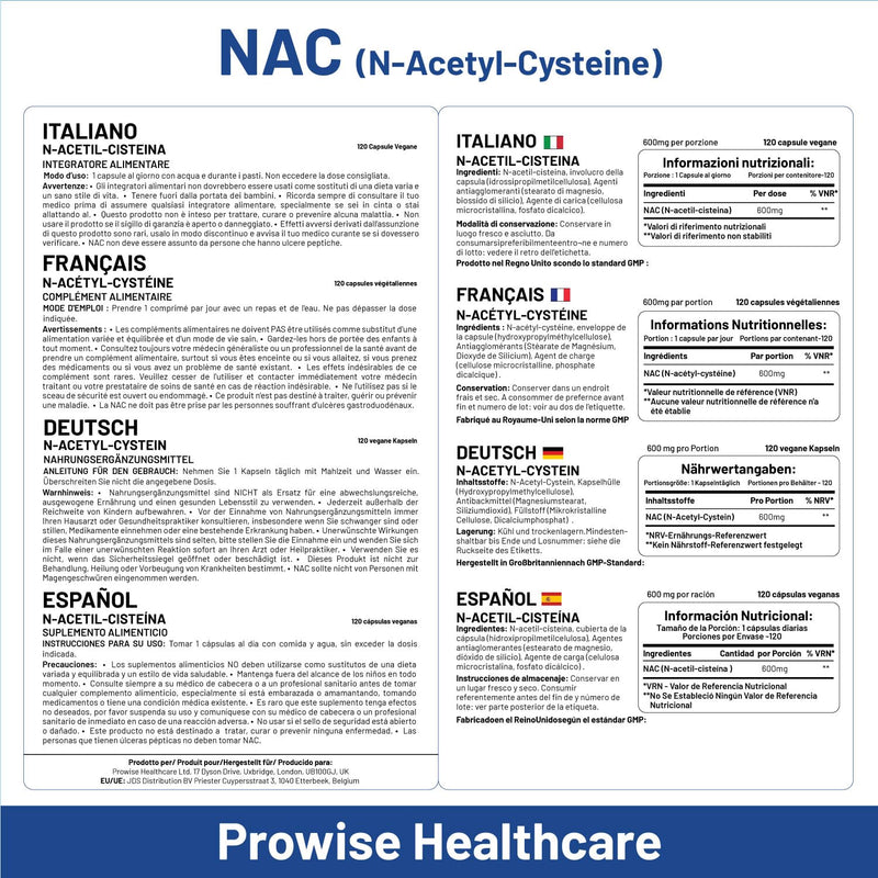 [Australia] - NAC N-Acetyl-Cysteine 600mg | 120 Capsules of Nac N-Acetyl-Cysteine | Vegan N-Acetyl-Cysteine Nutritional Supplements | High Bioavailability & No Fillers | UK Manufactured by Prowise Healthcare 