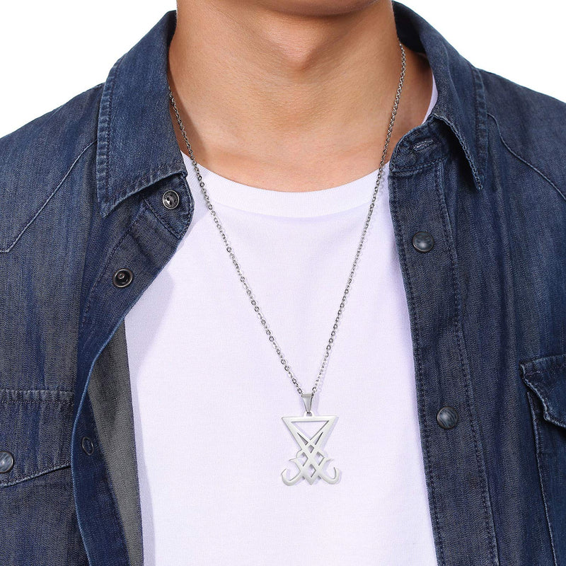 [Australia] - XUANPAI Unisex Stainless Steel Church of Satan Satanic Leviathan Cross Pendant Necklace,Religions Jewelry Seal of Lucifer(Silver) 