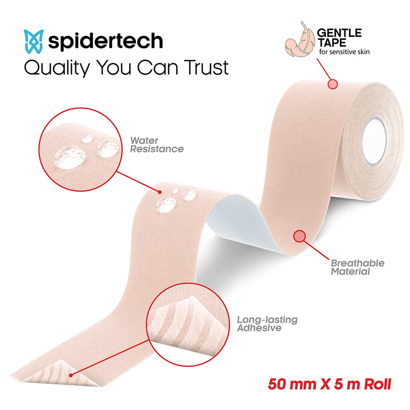 [Australia] - SpiderTech Gentle-Therapeutic Kinesiology Tape Roll for Hyper Sensitive and Radiated Skin 2"x16.4'50mmx5m Single Roll 