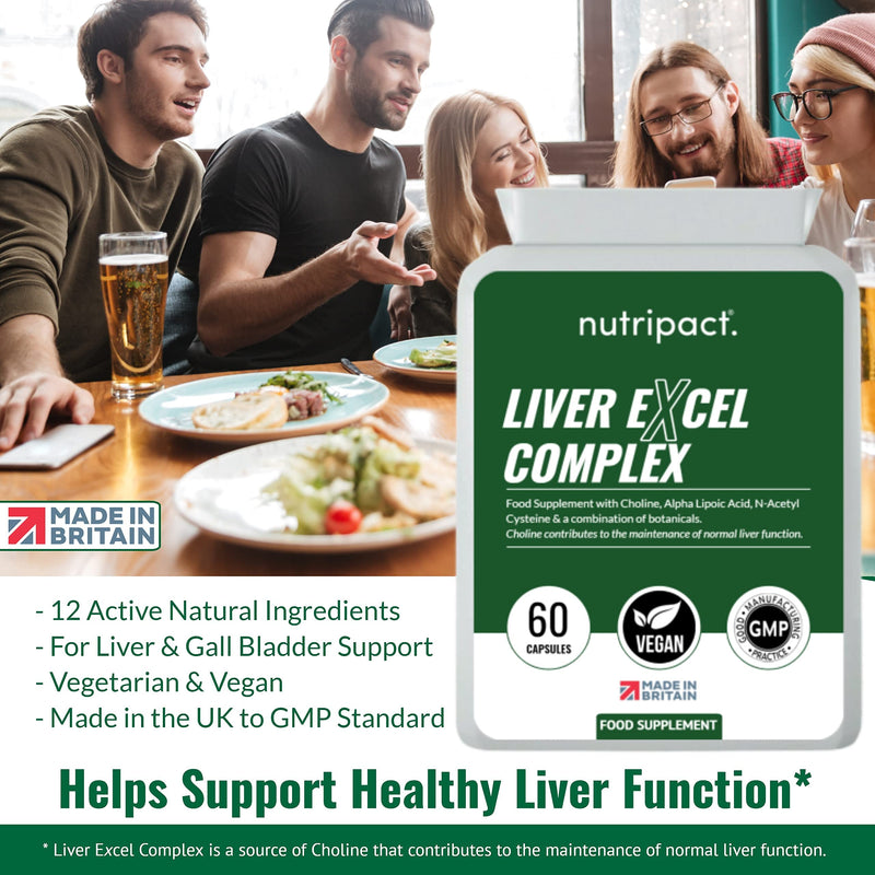 [Australia] - Liver Excel Complex - Liver Support Herbal Supplement - 12x Natural Ingredients - Choline, Turmeric, Aged Garlic, Alpha Lipoic Acid, NAC - 60 Vegan Capsules 