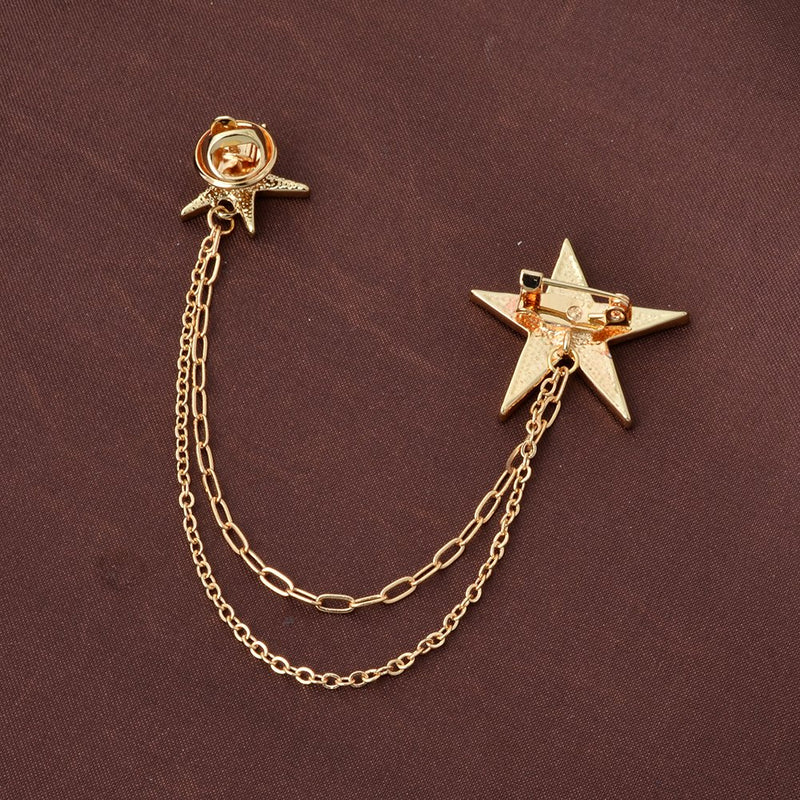 [Australia] - OBONNIE Gold/Silver Tone Crystal Star Brooch Pin with Chain Rhinestone Lapel Pin for Suit 