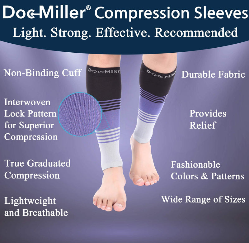 [Australia] - Doc Miller Calf Compression Sleeve Men and Women 20-30 mmHg, Shin Splint Compression Sleeve, Medical Grade Socks for Varicose Veins and Maternity 1 Pair Large Black Purple Grey Calf Sleeve Black.Purple.Gray 