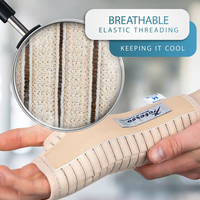 [Australia] - Actesso Breathable Wrist Support Brace Splint - Ideal for Carpal Tunnel, Sprains, and Tendonitis (Beige, Small Left) Beige S (Pack of 1) 