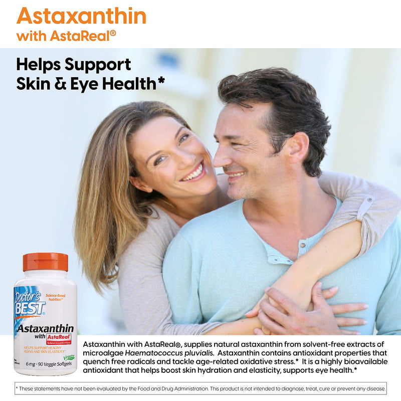 [Australia] - Doctor's Best Astaxanthin, Powerful Antioxidant, Skin, Eye Health, Non-GMO, Gluten Free, Vegan, Soy Free, 6 mg, 90VSG (DRB-00367) 