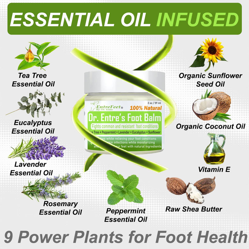 [Australia] - Dr. Entre's Antifungal Foot Balm: Tea Tree Oil & Shea Butter Based - Organic Treatment Cream for Athletes Foot, Dry Feet, Cracked Heels, Itching, and Odor - Foot Care E-Book Included 