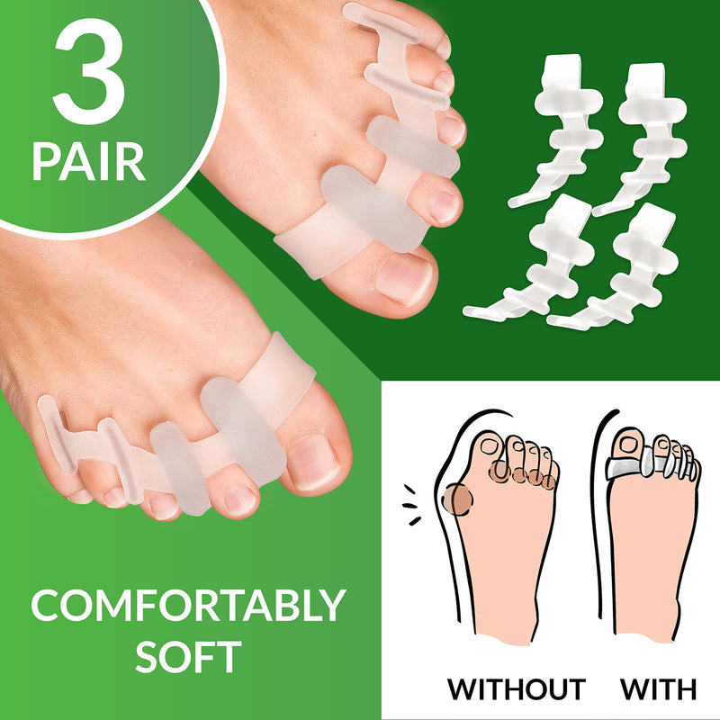 [Australia] - YogaMedic® Toe Separators for Overlapping Toes [6Pcs] to Relax Toes, Improved Gel Silicone, 0% BPA, One-Size, Spreader 