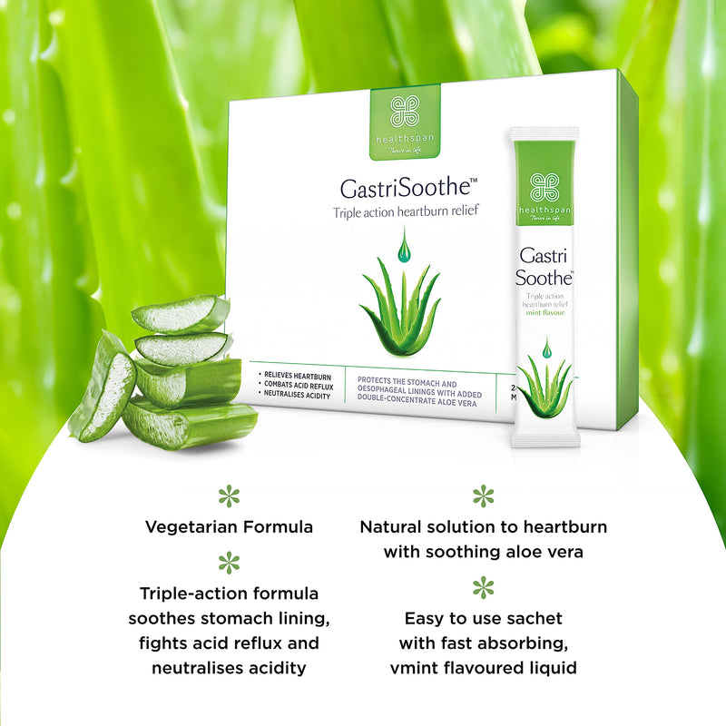 [Australia] - Healthspan Gastrisoothe for Heartburn & Acid Reflux (24 Sachets) | Triple-Action Formula Soothes Stomach Lining, Fights Acid Reflux & Neutralises Acidity | Aloe Vera | Mint Flavour | Vegetarian 