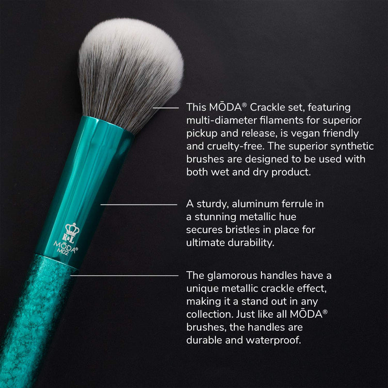 [Australia] - MODA Full Size Crackle 6pc Makeup Brush Set with Pouch Includes - Multi-Purpose Powder, Contour, Eye Shader, Smoky Eye, and Angle Liner, Emerald 