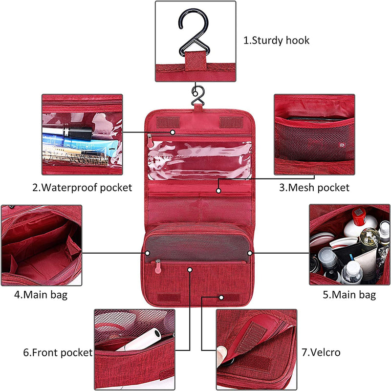 [Australia] - Acopton Portable Hanging Travel Toiletry Bag for Men and Womens Waterproof Bathrooom Shower Bag Multifunctional Cosmetic Makeup Organzier (Wine Red) Wine Red 