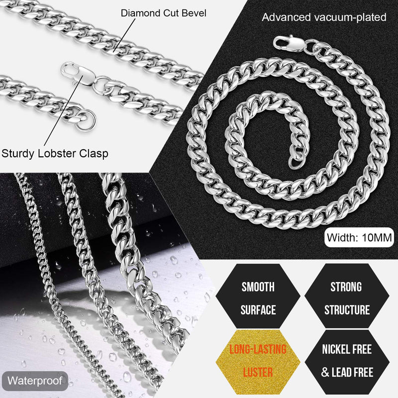 [Australia] - Jewlpire Diamond Cut Miami Mens Cuban Link Chain Necklace, Gold Chain | Silver Chain for Men Boys Women, Hip-Hop & Cool Style, 316L Stainless Steel/18K Gold Plated, 4/6/10mm, 18/20/22/24/26/30 Inch 18.0 Inches 10mm-stainless steel 