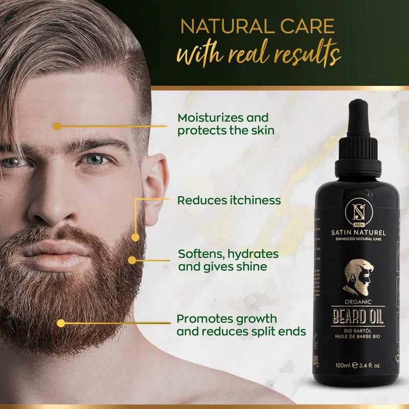[Australia] - Bear Oil for Men 100ml – Organic and Vegam Care Product - Pure Argan and Almond Oil with Vitamin E for Beard Growth – Original and Useful Gift for Men – Beard Care for Daily Use - Satin Naturel 