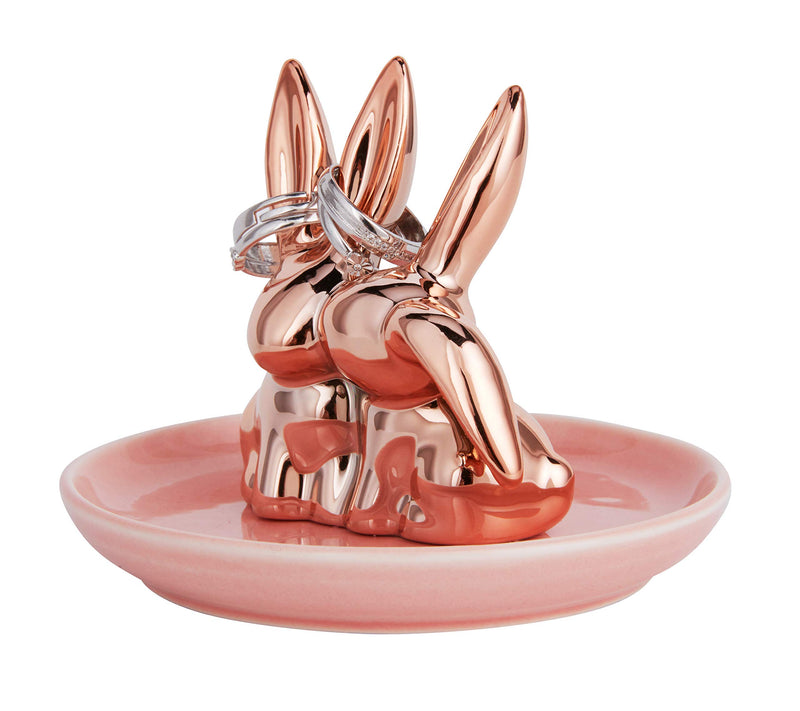 [Australia] - Jojuno Bunny Rabbit Ring Holder Jewelry Dish Pink Ceramic Plate Jewel Display Organizer Trinket Tray 