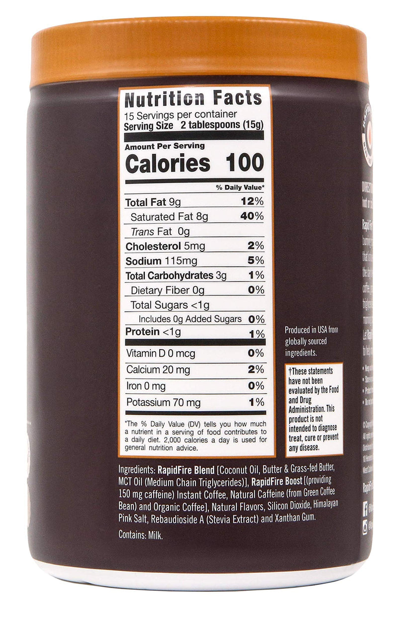 [Australia] - Rapidfire Ketogenic Fair Trade Instant Keto Coffee Mix, Supports Energy, Metabolism, and Weight Loss, Grass Fed Butter, MCTs & Himalayan Salt, 15 servings, Caramel Macchiato Flavor, 7.93 Ounce 