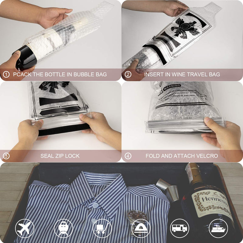 [Australia] - Skyreat 6 Pack Wine Sleeve Bottle Protector Bags for Travel,Double Protection Layers, Shock LeakProof Luggage Safety Bottle Travel Sleeve Case for Airplane, Car, Cruise 