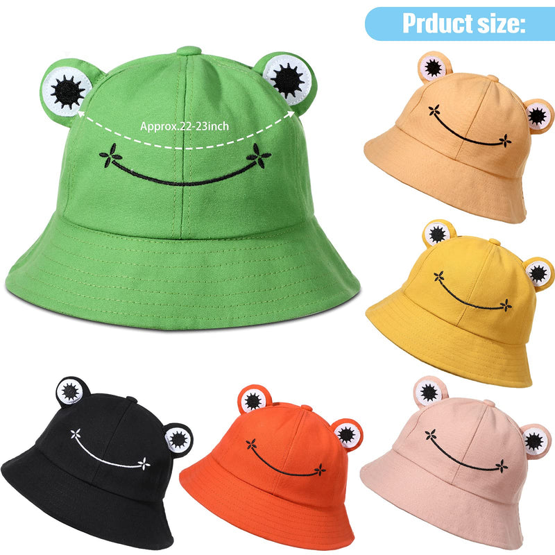 [Australia] - Cute Frog Bucket Hats Fisherman Cap Summer Beach Sun Protection Cap for Adults Green, Yellow, Black, Orange, Pink, Khaki 6 