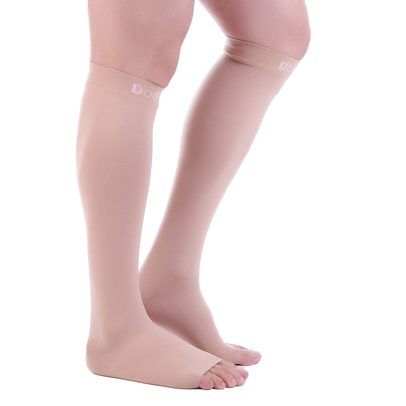 [Australia] - Doc Miller Open Toe Compression Socks 1 Pair 15-20 mmHg Firm Support Skin/Nude Large Tall 