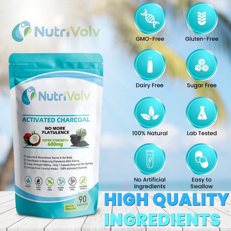 [Australia] - Pure Organic Activated Charcoal 600mg Capsules , Reduce Flatulence, Gas & Bloating-Detox | 90 Capsules 
