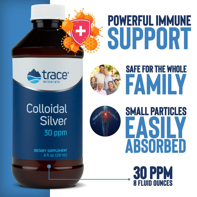 [Australia] - Trace Minerals Research Vegan Colloidal Silver, Bio-Active Silver Hydrosol Liquid Mineral Supplement, Natural & Pure, 30 PPM, 8 fl. Oz 