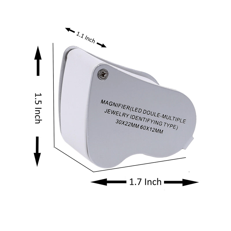 [Australia] - Illuminated Jewelry LED Eye Loupe Magnifier with Two Lens, 60X 12 mm and 30X 22 mm with Kare and Kind Retail Package (60x and 30x, Silver/White) 60x and 30x 
