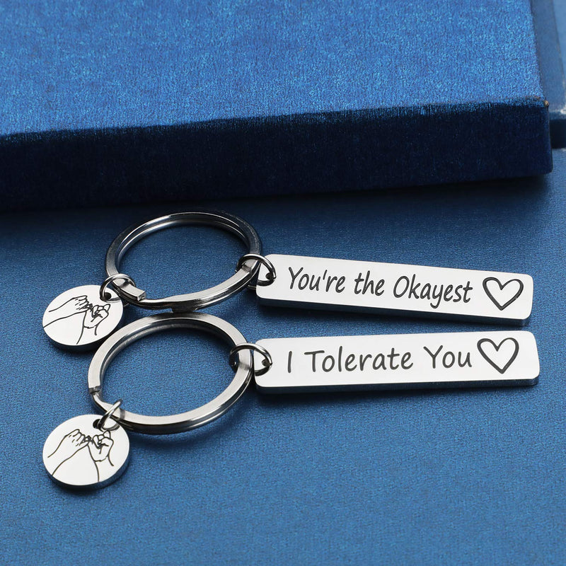 [Australia] - Friend Gifts Keychain Friendship Gifts Keychain Set - 2 PCS BFF Friends Jewelry I Tolerate You/You're The Okayest Funny Couple Keychain Gift for BFF Boyfriend (I Tolerate You Okayest-KR) 