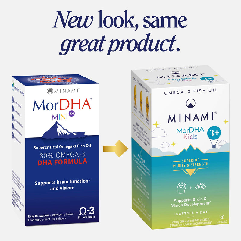 [Australia] - Omega 3 Fish Oil Supplement - Minami - MorEPA Kids 3+ with high Concentration of EPA, DHA & Vitamin D - Supports Childrens Brain and Vision Development - 60 Softgels 