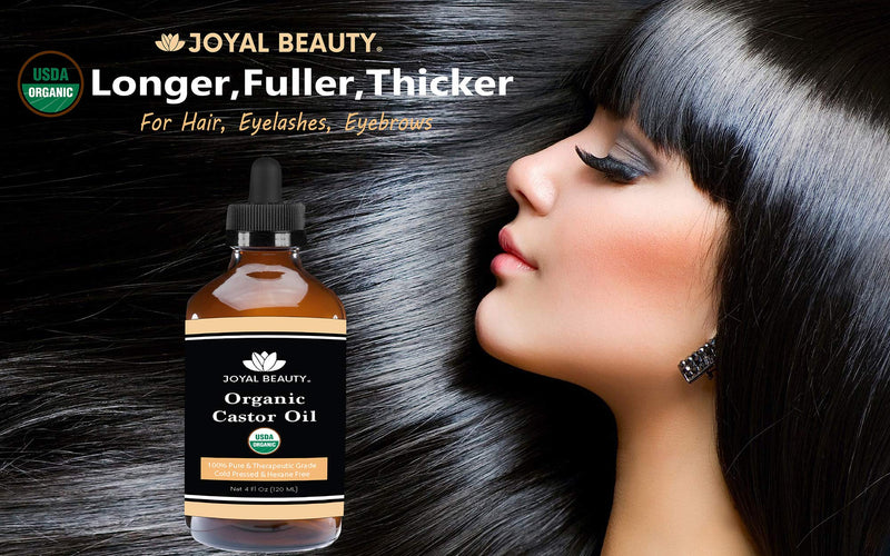 [Australia] - Castor Oil (120 ML) USDA Certified Organic 100% Pure Cold-Pressed Hexane-free Premium Quality for Hair Growth, Eyelashes, Eyebrows, Beard and Skin by Joyal Beauty. Bonus FREE Mascara Kit Included 