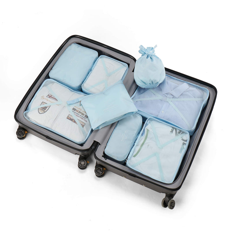 [Australia] - BETLLEMORY Packing Cubes 8 Sets Travel Luggage Organizers with Waterproof Shoe Storage Bag Compression Pouches(Light Blue) Light Blue 