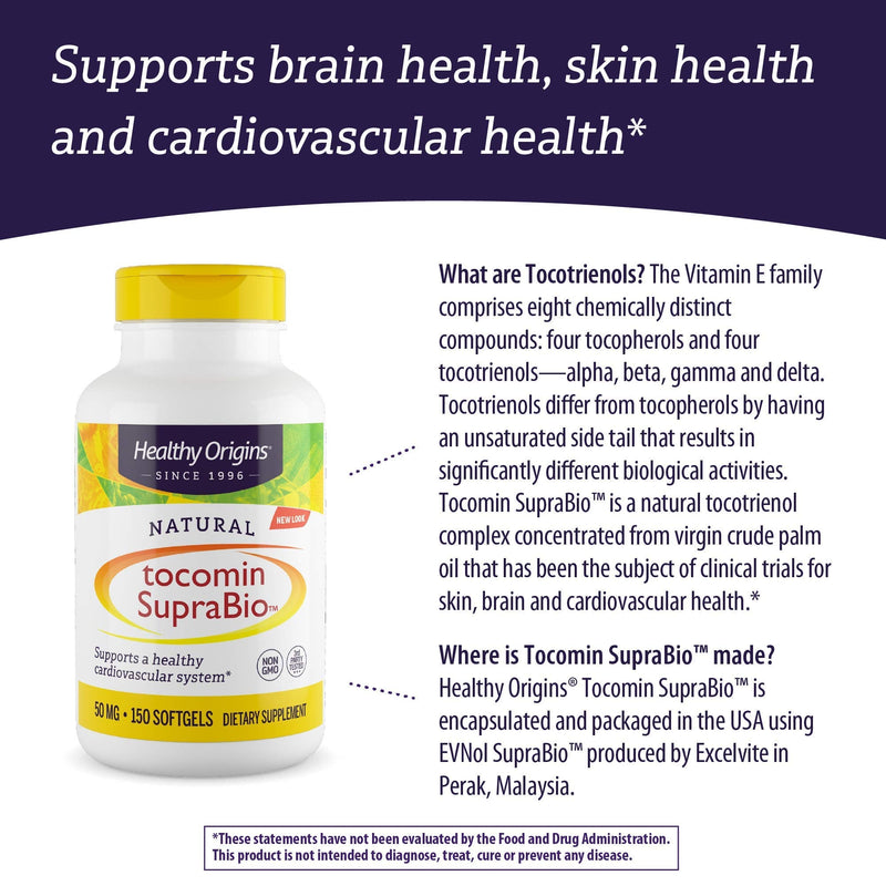 [Australia] - Healthy Origins Tocomin SupraBio Tocotrienols 50 mg Softgels, Multicolor, 150 Count 150 Count (Pack of 1) 