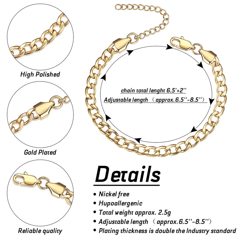 [Australia] - Ubjuliwa 14K Gold Plated Anklet, Adjustable Dainty Anklet Bracelet Flat Mariner Anklet Beach Foot Jewelry Ankle Chain for Women 6.5 Inches Cuban Chain 