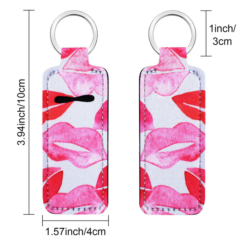 [Australia] - 12 Pieces Mini Chapstick Holder Keychain Lip Balm Holders Elastic Waterproof Neoprene Lipstick Tracker Sleeve Keychains Egg Toy Filler Travel Accessories with Metal Ring for Birthday Gift, 12 Styles 