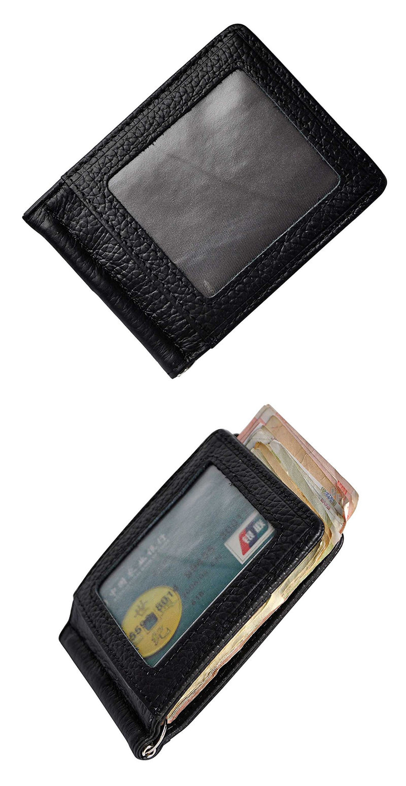 [Australia] - Le'aokuu Mens Leather Small Designer Coin Magnetic Slim Money Clip Card Case Holder Front Pocket Organizer Wallet 1099 1099 Black 