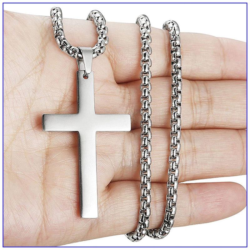 [Australia] - Fusamk Fashion Titanium Steel Prayer Cross Pendant Necklace,24" Box Chain Steel Cross 