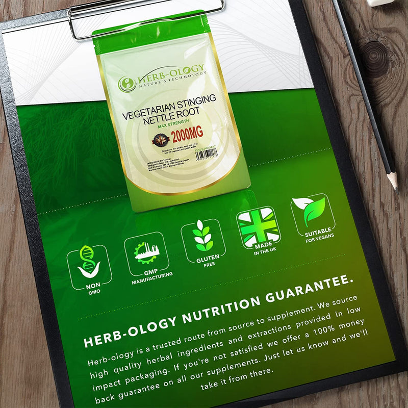 [Australia] - Herb-Ology Stinging Nettle Root Capsules | 120 Nettle Root Capsules (10:1 Extract) 2000mg per Serving | Suitable for Vegitarians & Manufactured in The UK in an ISO Certified Facility 120 Count (Pack of 1) 