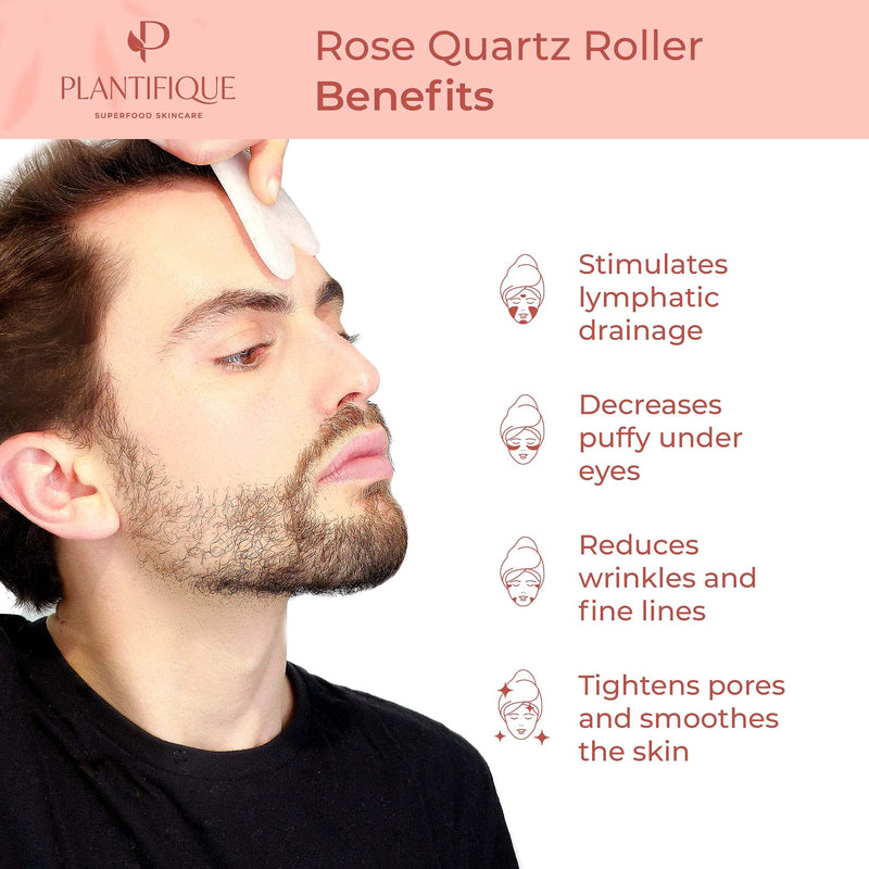 [Australia] - Rose Quartz Roller By Plantifique - Skincare Face Massager - Face Roller - Anti Aging - Face Care Tools - Facial Roller For Wrinkles With Guasha Tool For Face - Rose Quartz Face Roller 