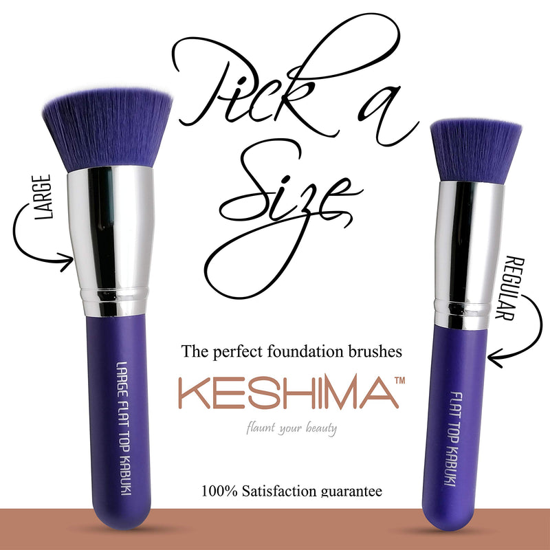 [Australia] - Flat Top Kabuki Foundation Brush By Keshima - Premium Makeup Brush for Liquid, Cream, and Powder - Buffing, Blending, and Face Brush (Regular Size, Neon Purple) Regular Size 