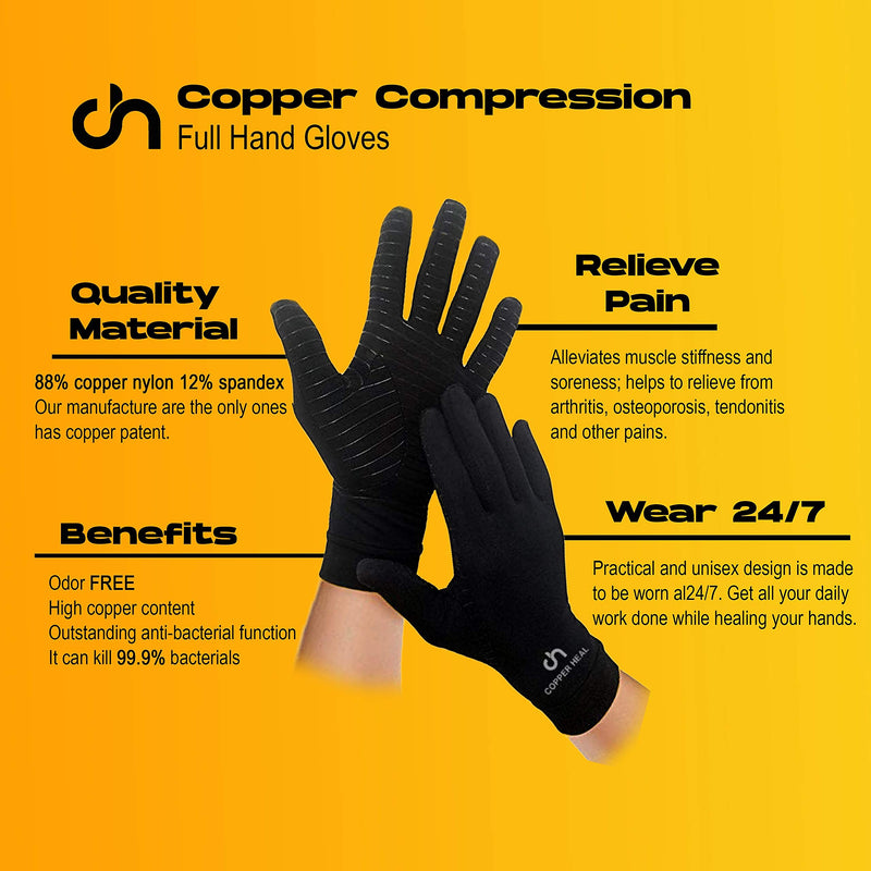 [Australia] - COPPER HEAL Arthritis Compression Full Gloves Rheumatoid Carpal Tunnel Glove Pains Hands Support finger joint L 