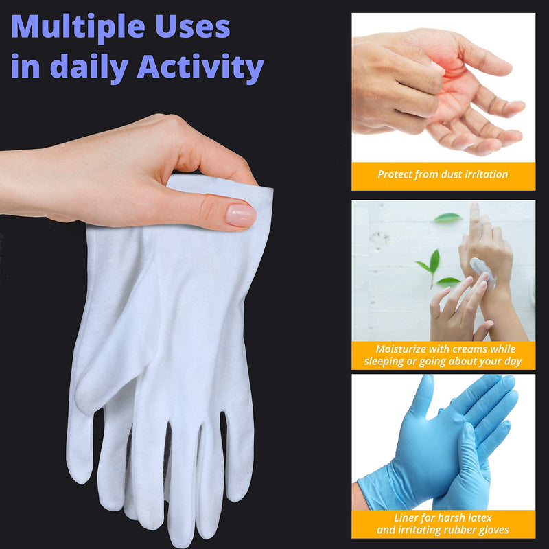 [Australia] - 2 Pairs White Cotton Gloves for Dry Hands, Moisturizing Gloves Overnight, Large Eczema Gloves, SPA Gloves, CHARMICS Premium White Gloves Women and Men 